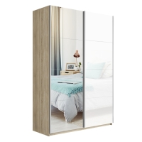 Шкаф-купе Прайм, 2дв. Зеркало/Белый Глянец/доводчики, 140х57х230, Сонома