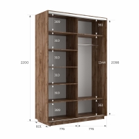 Шкаф-купе Экспресс, 2дв.-Зеркала, 160х60х220, Крафт табачный