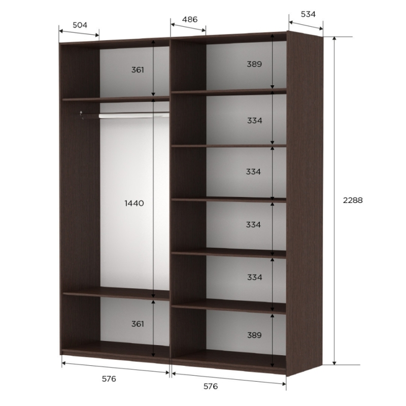 Шкаф-купе Прайм, 2дв. Зеркало/Белый Глянец/доводчики, 120х57х230, Венге
