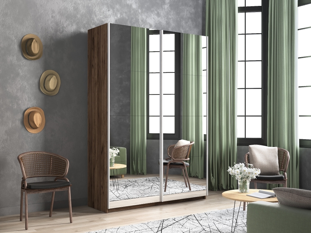 Шкаф-купе Прайм, 2дв.-Зеркало/доводчики, 160х57х230, Крафт табачный