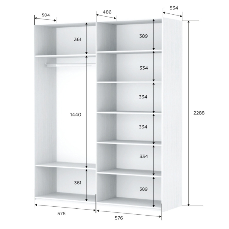 Шкаф-купе Прайм, 2дв. Зеркало/Белый Глянец/доводчики, 120х57х230, Белый снег