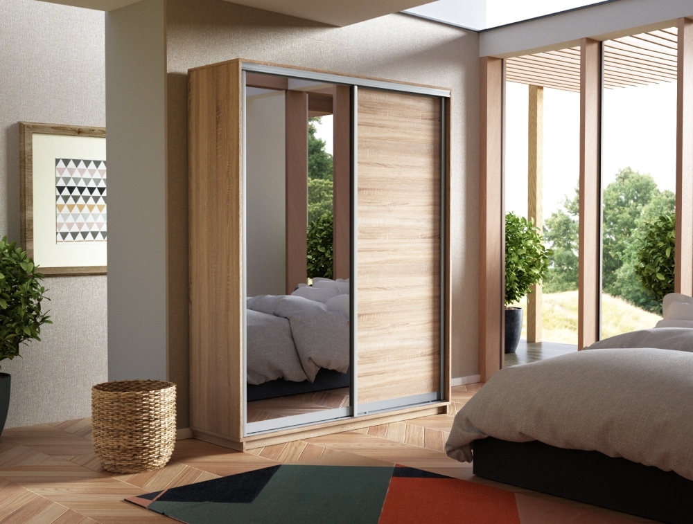 Шкаф-купе Экспресс, 2дв. ДСП/Зеркало, 160х45х240, Сонома