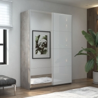 Шкаф-купе Прайм, 2дв. Зеркало/Белый Глянец/доводчики, 160х57х230, Бетон