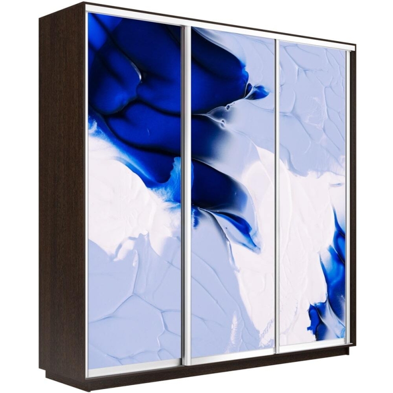 Шкаф-купе Фотопечать 3дв. Абстракция бело-голубая, 180х45х220, Венге