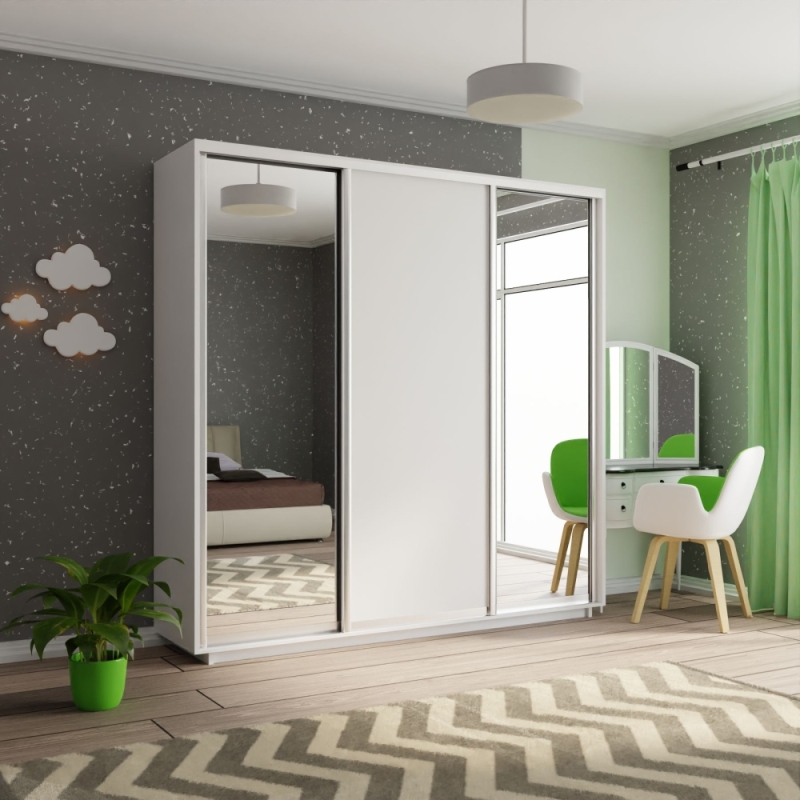 Шкаф-купе Экспресс 3дв. Зеркало/ДСП/Зеркало, 210х60х220, Белый снег