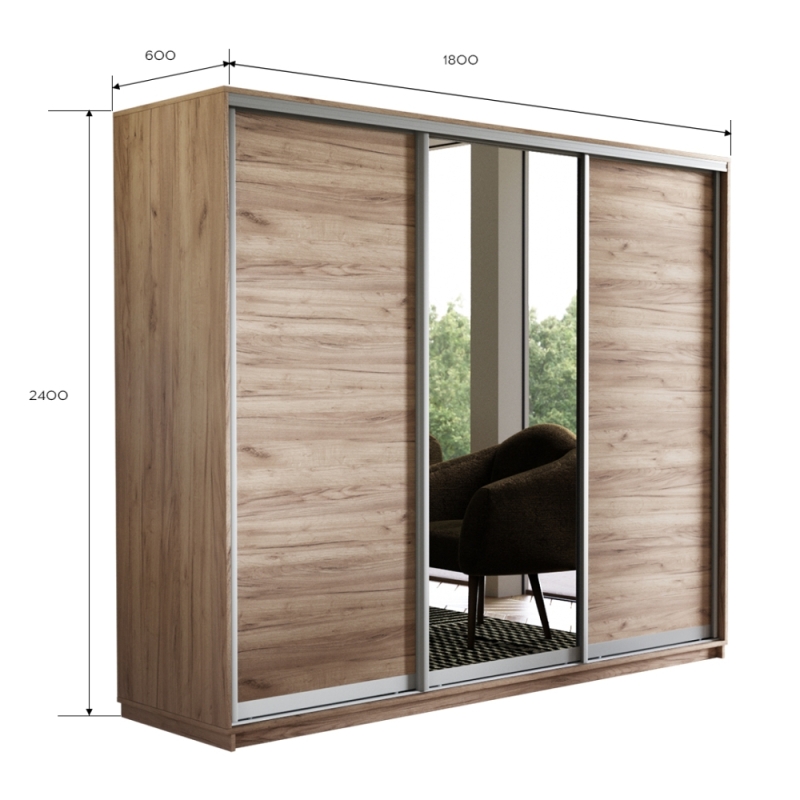 Шкаф-купе Экспресс 3дв. ДСП/Зеркало/ДСП, 180х60х240, Крафт табачный