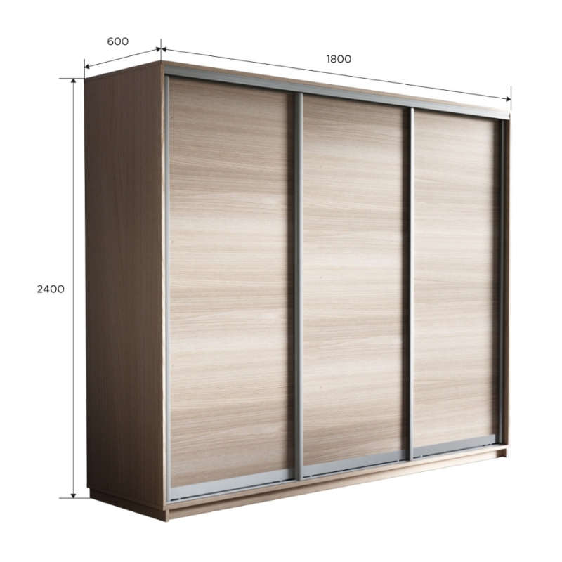 Шкаф-купе Экспресс 3дв.-ДСП, 180х60х240, Ясень шимо светлый