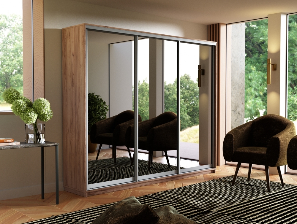 Шкаф-купе Экспресс 3дв.-зеркала, 180х45х220, Крафт табачный