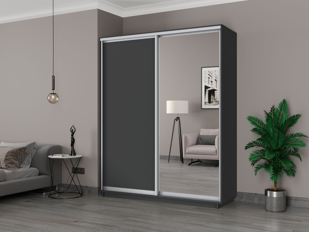 Шкаф-купе Экспресс, 2дв. ДСП/Зеркало, 180х60х240, Серый диамант