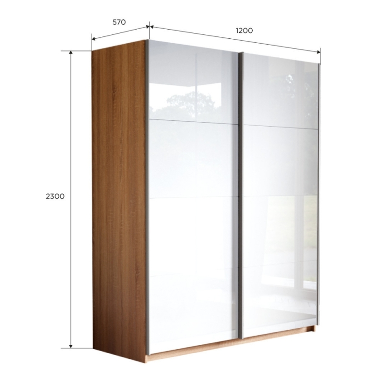 Шкаф-купе Прайм, 2дв. Белый Глянец/доводчики, 120х57х230, Сонома