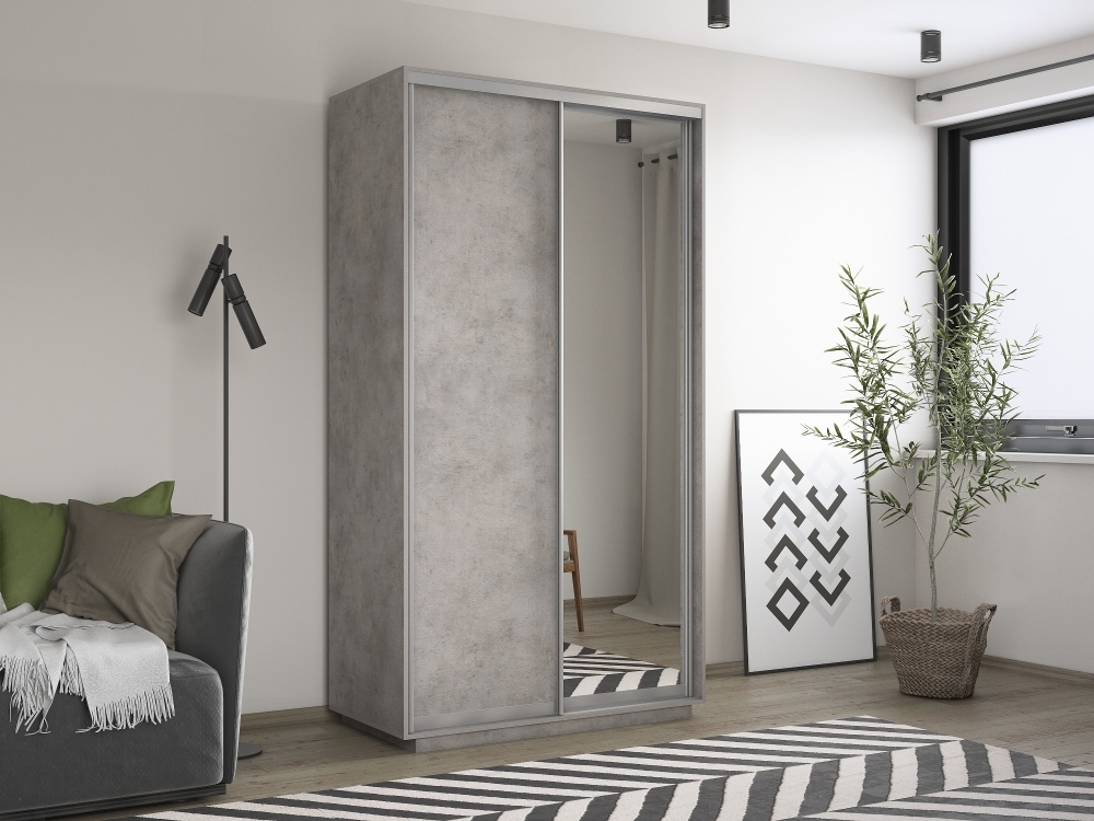 Шкаф-купе Экспресс Хит, 2дв. ДСП/Зеркало, 120х60х220, Бетон