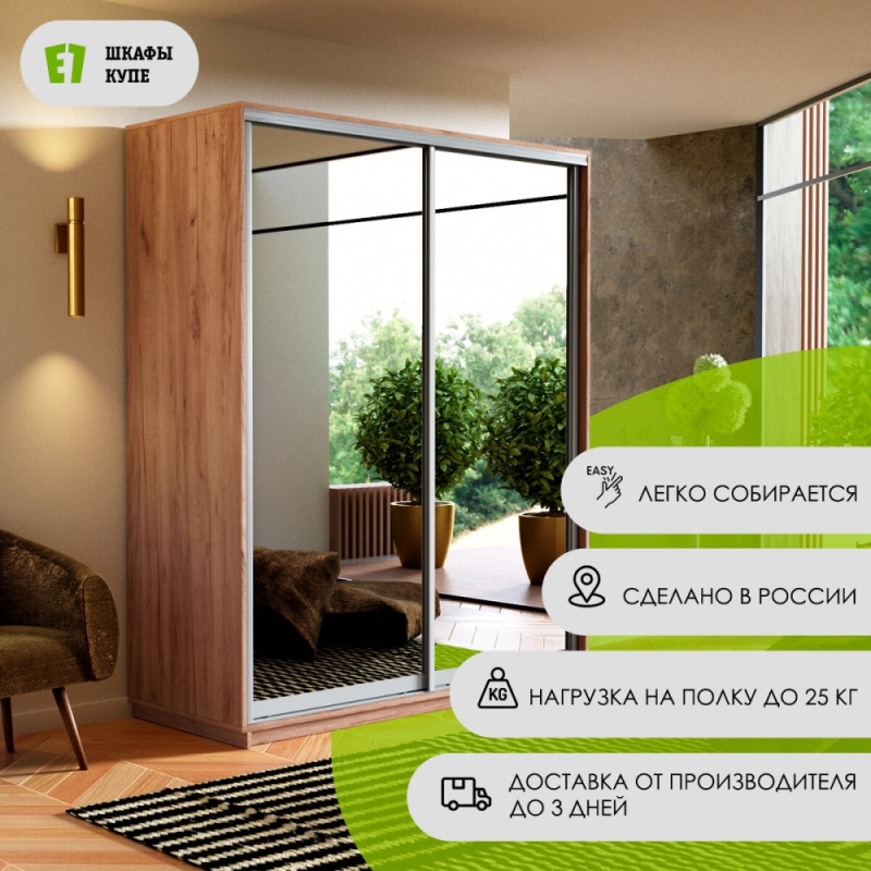 Шкаф-купе Экспресс, 2дв.-Зеркала, 120х60х220, Крафт табачный
