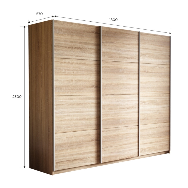 Шкаф-купе Прайм 3дв.-ДСП/доводчики, 180х57х230, Сонома