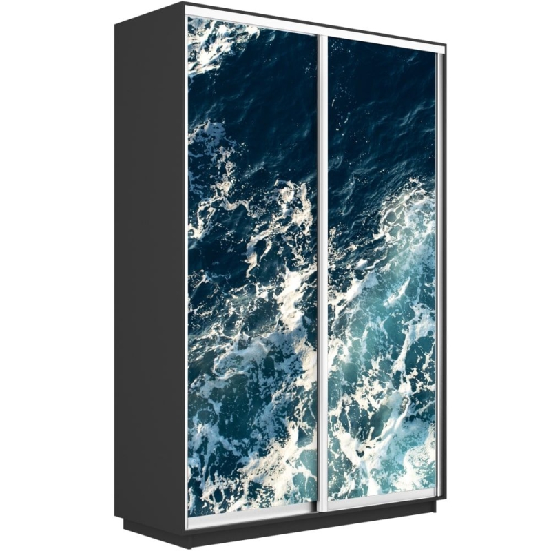 Шкаф-купе Фотопечать, 2дв. Морские волны, 120х45х220, Серый диамант