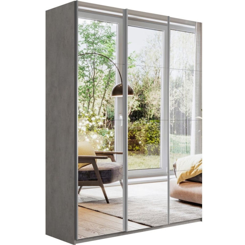 Шкаф-купе Прайм 3дв.-Зеркало/доводчики, 210х57х230, Бетон