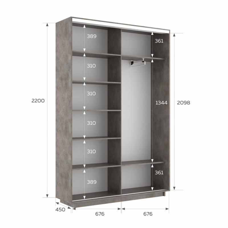 Шкаф-купе Фотопечать, 2дв. Абстракция серая, 140х45х220, Бетон