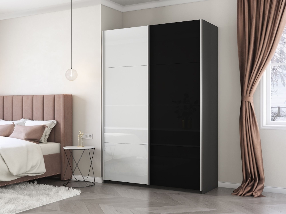 Шкаф-купе Прайм, 2дв. Белый Глянец/Стекло черное/доводчики, 120х57х230, Серый диамант