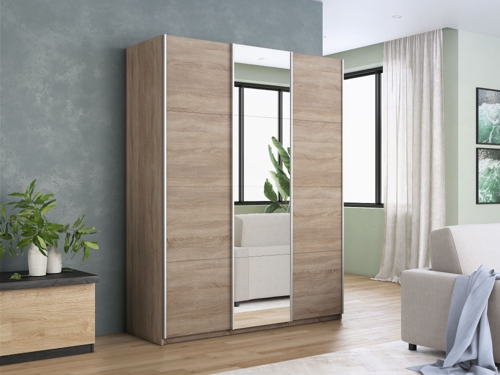 Шкаф-купе Прайм, 3дв. ДСП/Зеркало/ДСП/доводчики, 210х57х230, Сонома