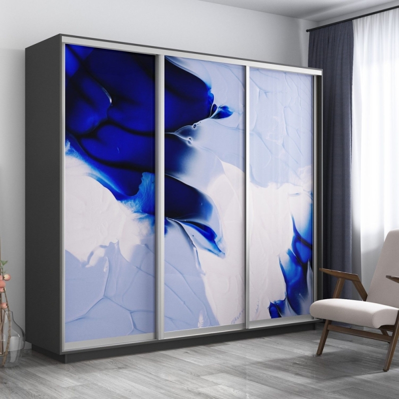 Шкаф-купе Фотопечать 3дв. Абстракция бело-голубая, 180х45х240, Серый диамант