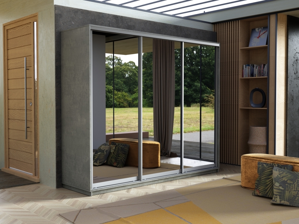 Шкаф-купе Экспресс 3дв.-зеркала, 180х60х220, Бетон