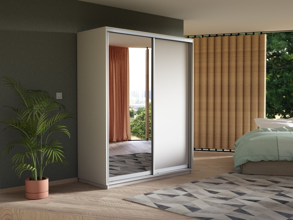 Шкаф-купе Экспресс, 2дв. ДСП/Зеркало, 140х60х240, Белый снег