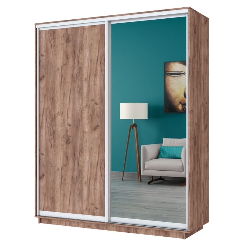 Шкаф-купе Экспресс, 2дв. ДСП/Зеркало, 180х45х240, Крафт табачный