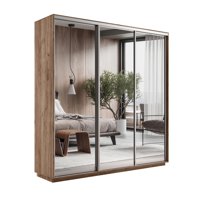 Шкаф-купе Экспресс 3дв.-зеркала, 180х45х220, Крафт табачный