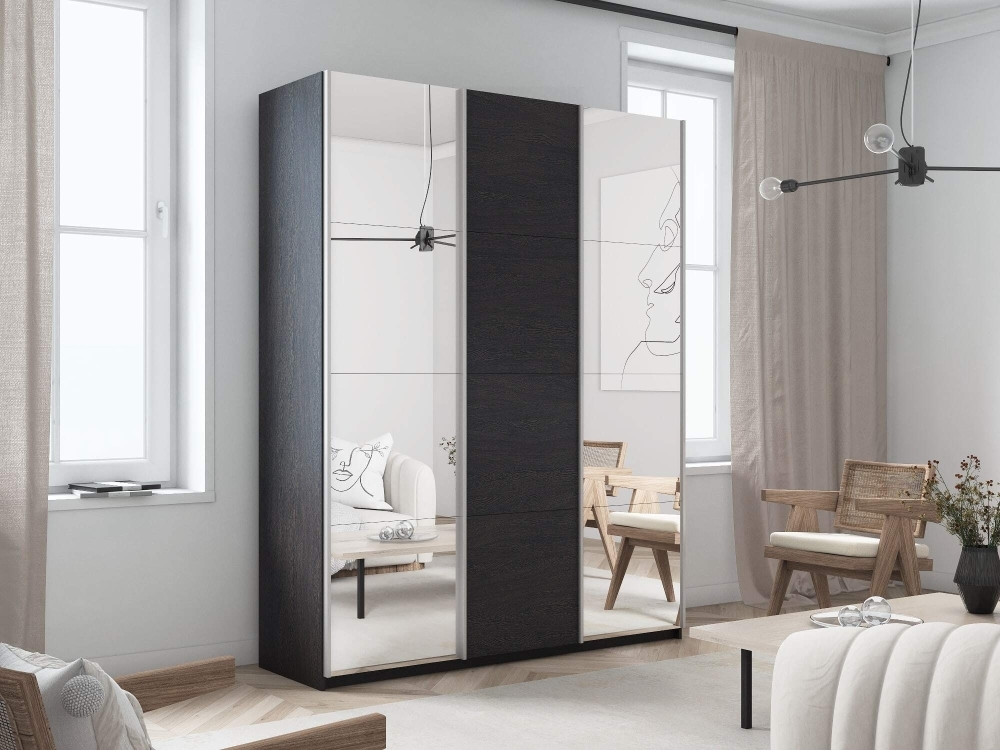 Шкаф-купе Прайм, 3дв. Зеркало/ДСП/Зеркало/доводчики, 180х57х230, Венге