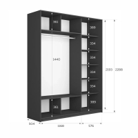 Шкаф-купе Прайм 3дв.-Зеркало/доводчики, 180х57х230, Серый диамант