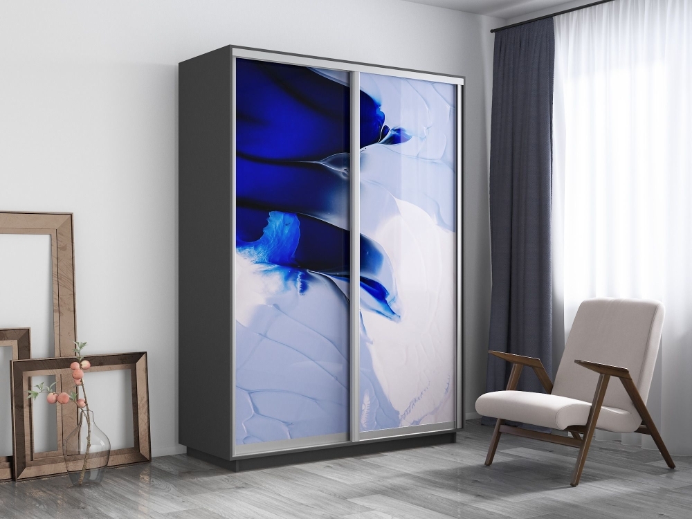 Шкаф-купе Фотопечать, 2дв. Абстракция бело-голубая, 160х45х220, Серый диамант