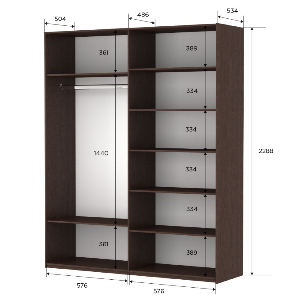 Шкаф-купе Прайм, 2дв. Зеркало/Белый Глянец/доводчики, 120х57х230, Венге