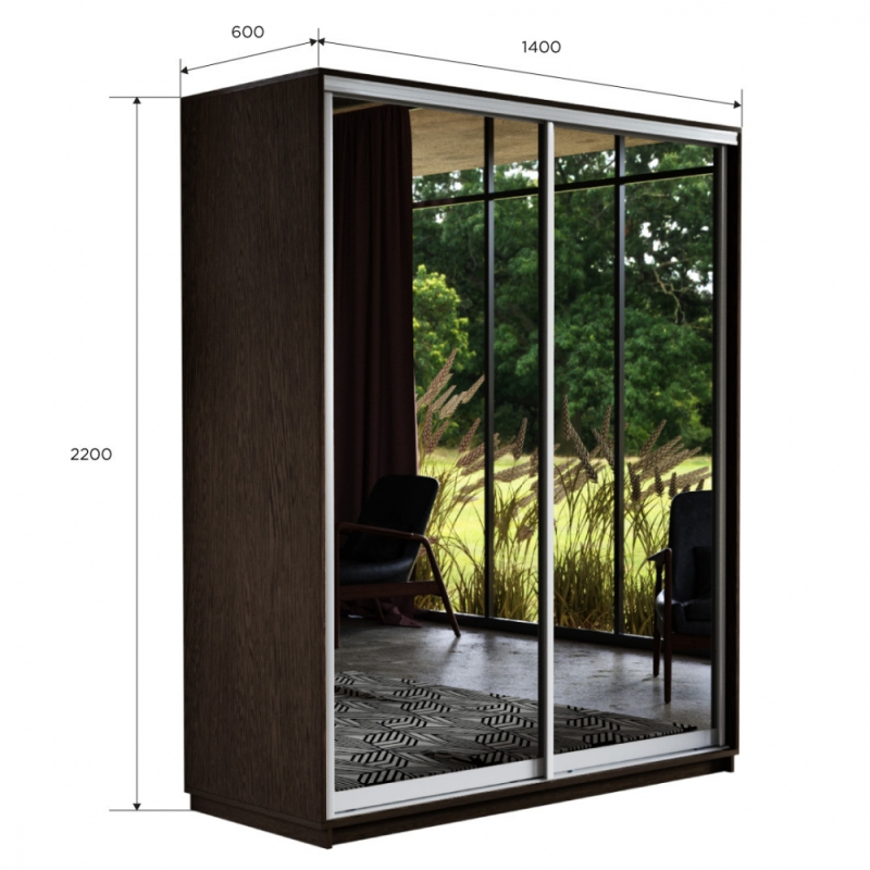 Шкаф-купе Экспресс, 2дв.-Зеркала, 140х60х220, Венге