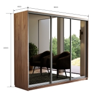 Шкаф-купе Экспресс 3дв.-зеркала, 180х60х220, Крафт табачный