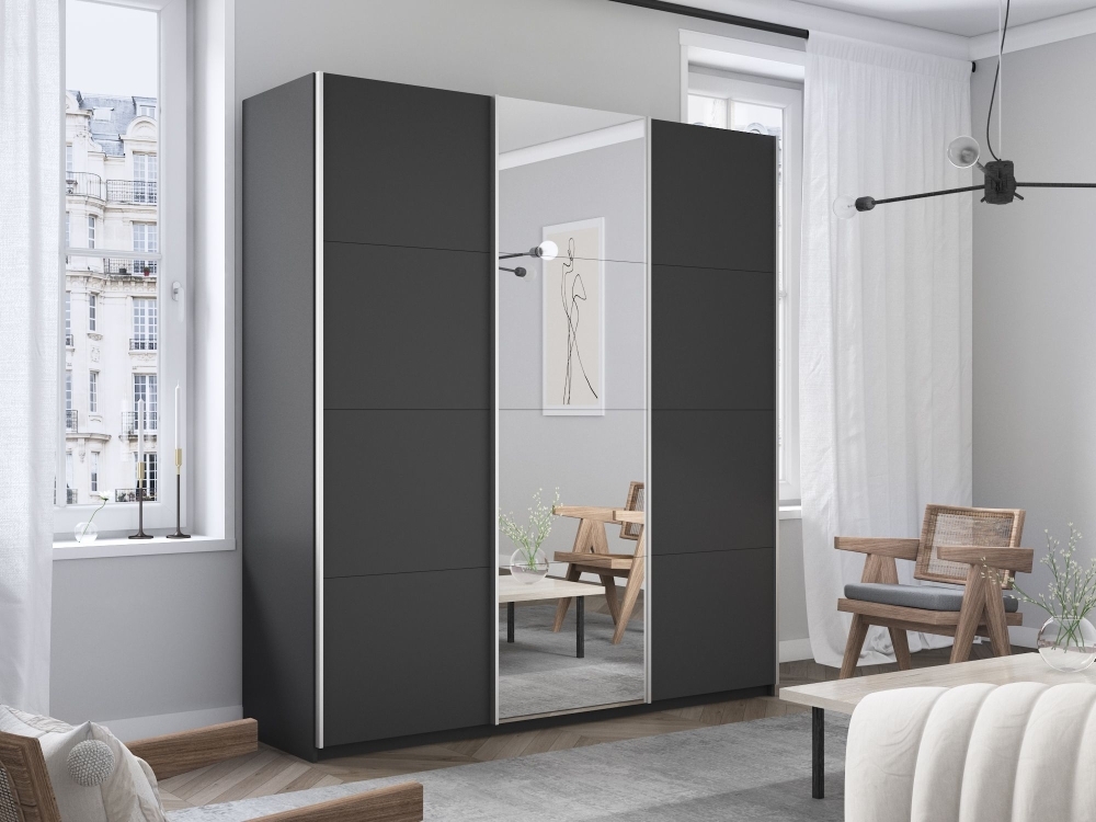 Шкаф-купе Прайм, 3дв. ДСП/Зеркало/ДСП/доводчики, 210х57х230, Серый диамант