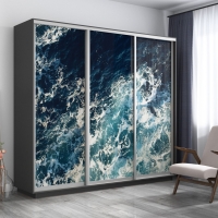 Шкаф-купе Фотопечать 3дв. Морские волны, 180х45х240, Серый диамант