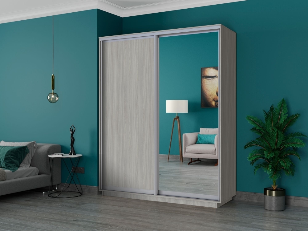 Шкаф-купе Экспресс, 2дв. ДСП/Зеркало, 180х45х240, Ясень шимо светлый