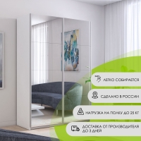 Шкаф-купе Прайм, 2дв.-Зеркало/доводчики, 140х57х230, Белый снег
