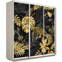Шкаф-купе Фотопечать 3дв. Листья золото, 180х60х240, Ясень шимо светлый