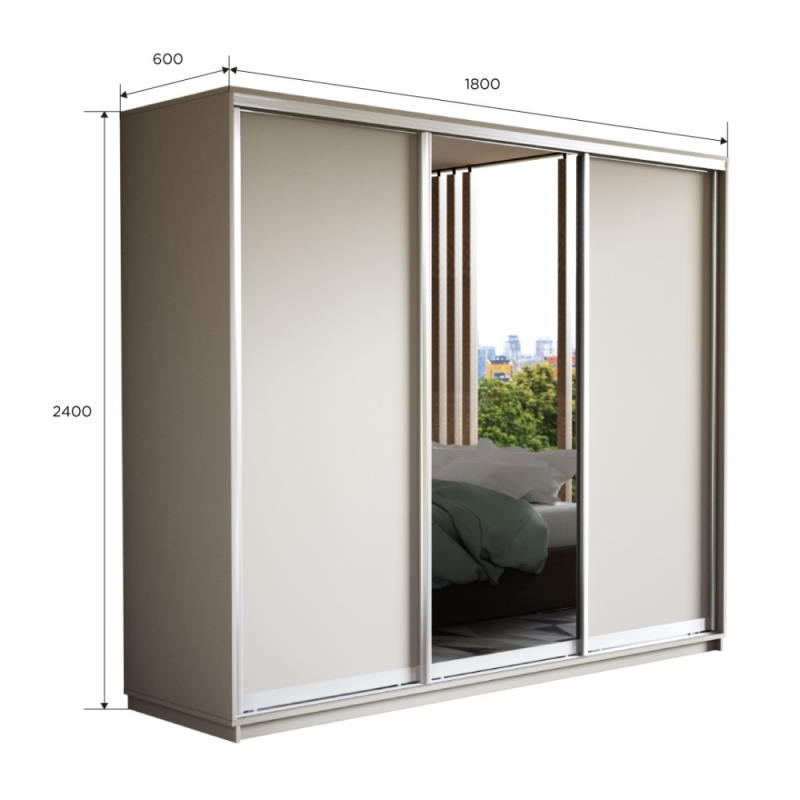 Шкаф-купе Экспресс 3дв. ДСП/Зеркало/ДСП, 180х60х240, Белый снег