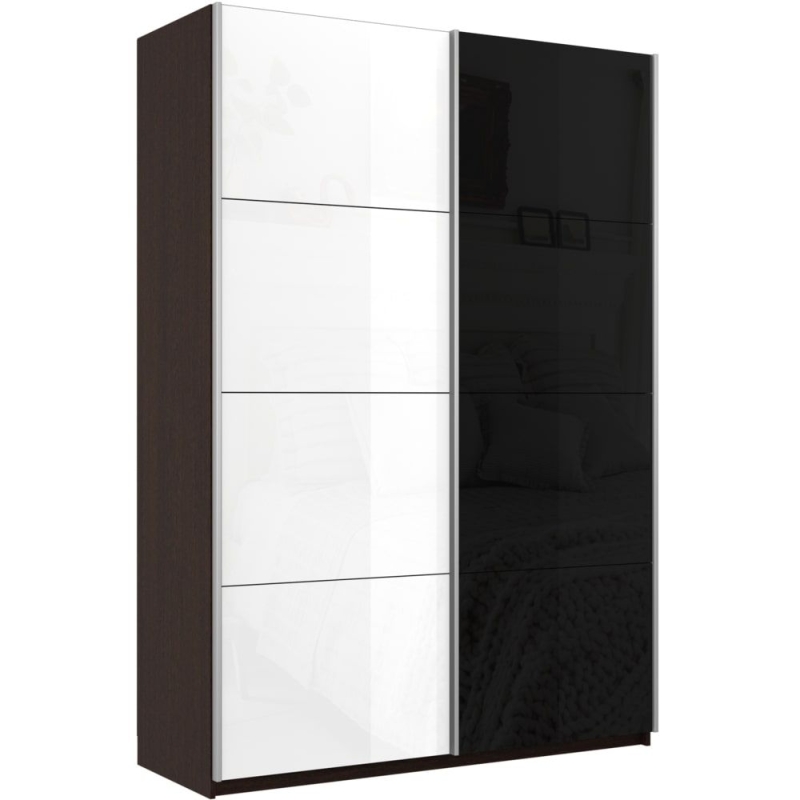 Шкаф-купе Прайм, 2дв. Белый Глянец/Стекло черное/доводчики, 140х57х230, Венге