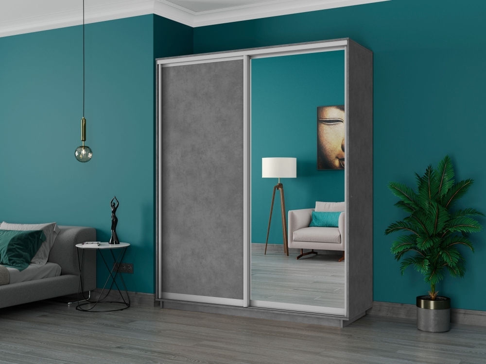 Шкаф-купе Экспресс, 2дв. ДСП/Зеркало, 180х45х240, Бетон