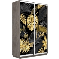 Шкаф-купе Фотопечать, 2дв. Листья золото, 140х45х240, Бетон
