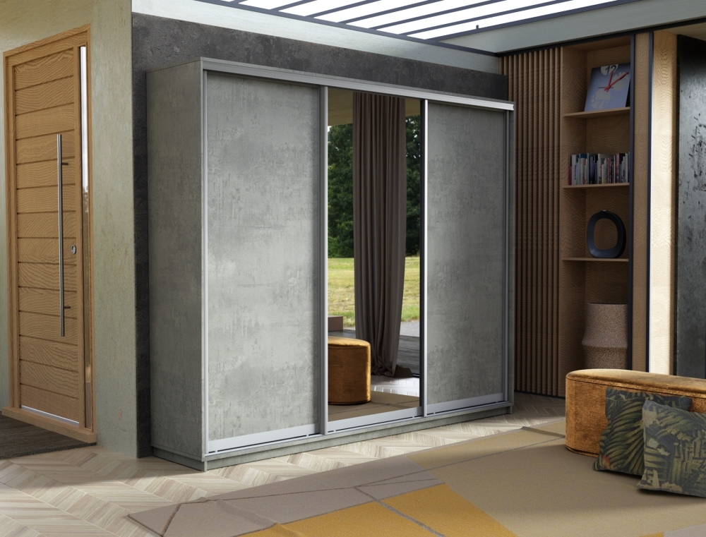 Шкаф-купе Экспресс 3дв. ДСП/Зеркало/ДСП, 180х45х220, Бетон