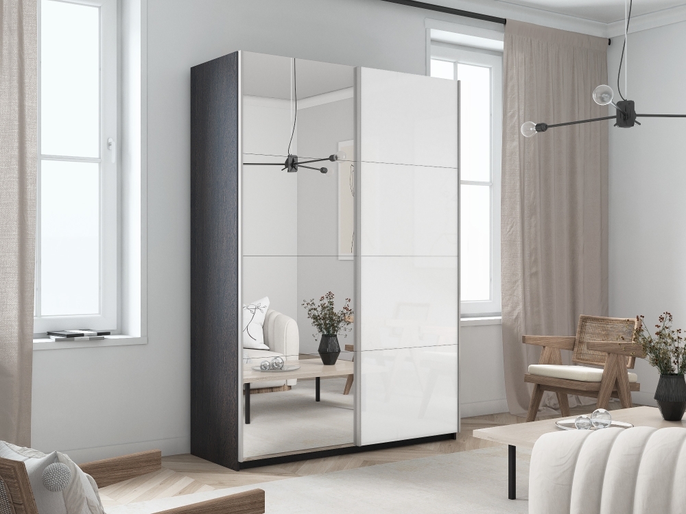 Шкаф-купе Прайм, 2дв. Зеркало/Белый Глянец/доводчики, 120х57х230, Венге