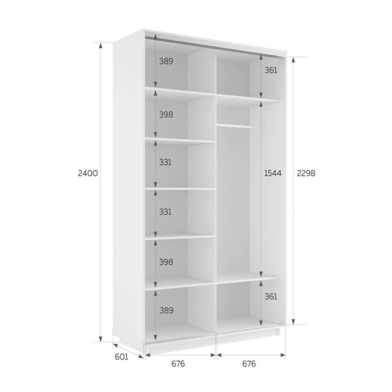Шкаф-купе Экспресс, 2дв.-Зеркала, 140х60х240, Белый снег