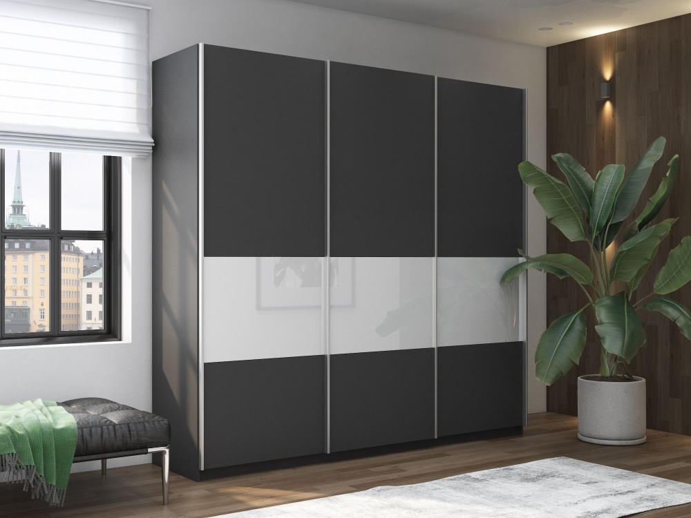 Шкаф-купе Широкий Прайм 3дв. ДСП/Стекло белое/доводчики, 240х57х230, Серый диамант стекло белое