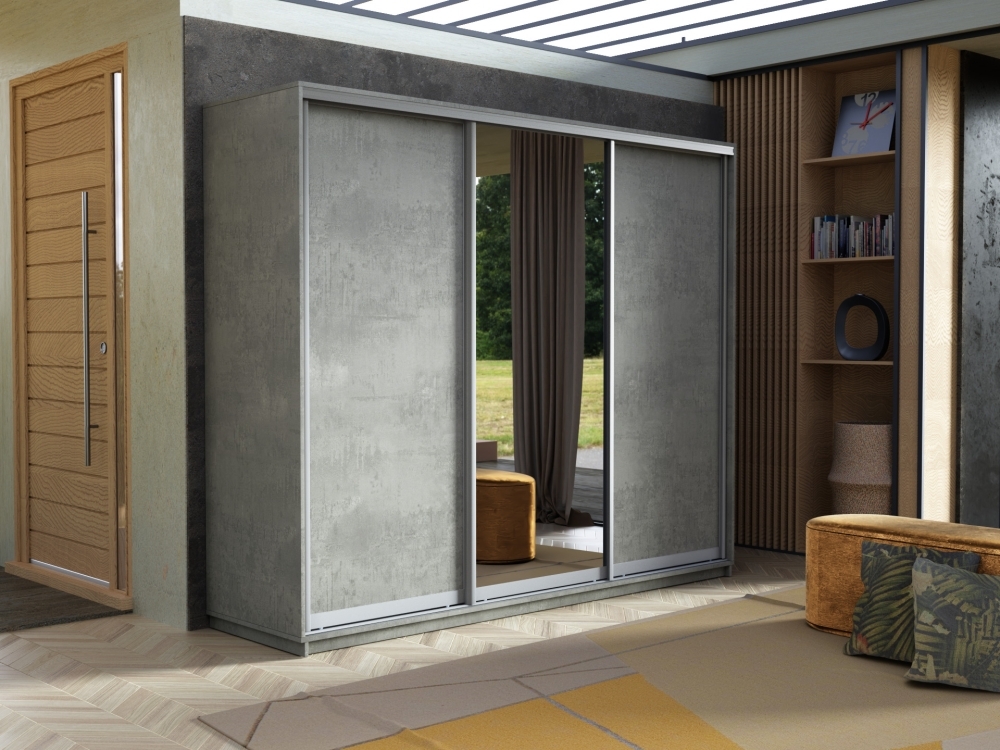 Шкаф-купе Экспресс 3дв. ДСП/Зеркало/ДСП, 180х60х240, Бетон