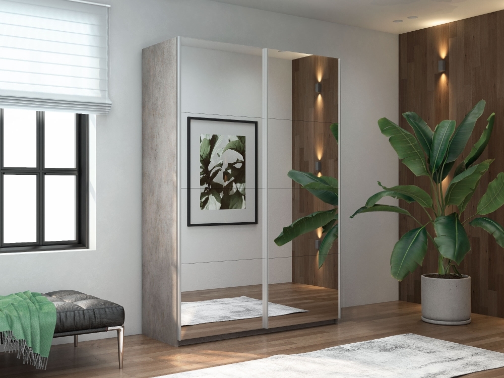 Шкаф-купе Прайм, 2дв.-Зеркало/доводчики, 160х57х230, Бетон