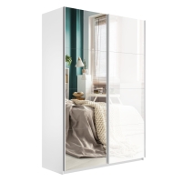 Шкаф-купе Прайм, 2дв. Зеркало/Белый Глянец/доводчики, 120х57х230, Белый снег