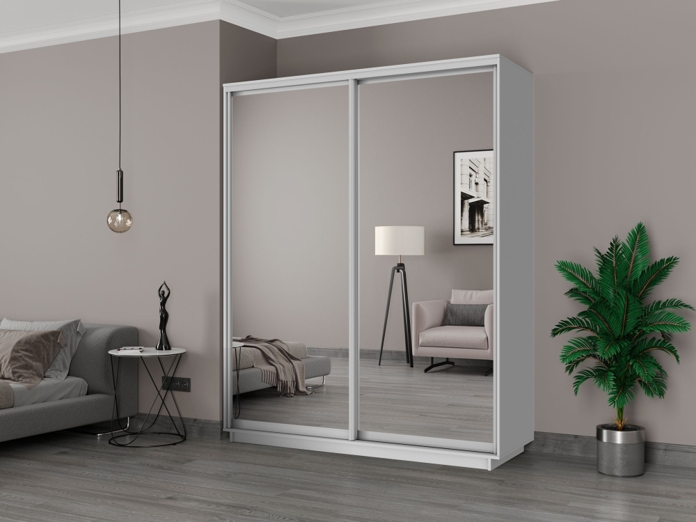 Шкаф-купе Экспресс, 2дв.-Зеркала, 180х45х240, Белый снег